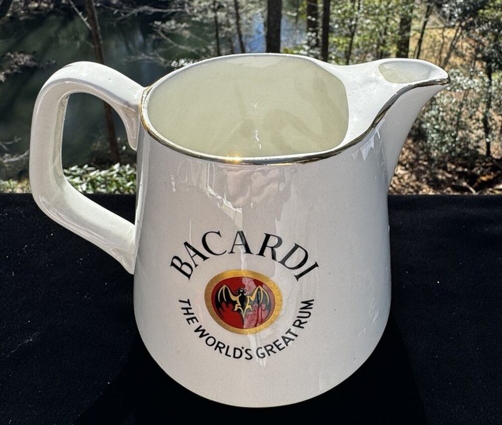 Vtg Bacardi World's Greatest Rum Water Pitcher Ceramic Pub Jug Ireland -A1